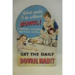 A Bovril die-cut showcard depicting a lady cooking, titled "What would I do without Bovril!" 14 x 20