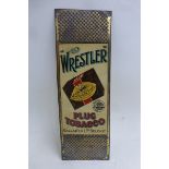 A rare Gallaher's 'Wrestler' Plug Tobacco tin match striker, 2 x 5 1/2".