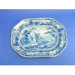 A 19thC Staffordshire pottery 'Llanthony Abbey, Monmouthshire' pattern meat Dish, printed in blue,