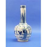 A Chinese blue and white porcelain bottle Vase, with slender neck, the body painted with panels