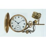 A 9ct gold 'Hunter' Pocket Watch, the case with engine-turned decoration, 1?in (4.75cm) diameter,