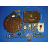 Royal Engineers; a collection of memorabilia including a carved mahogany Royal Engineers plaque,