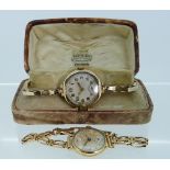 A 9ct gold lady's Wristwatch, with circular dial and 9ct gold expanding bracelet, cased, together