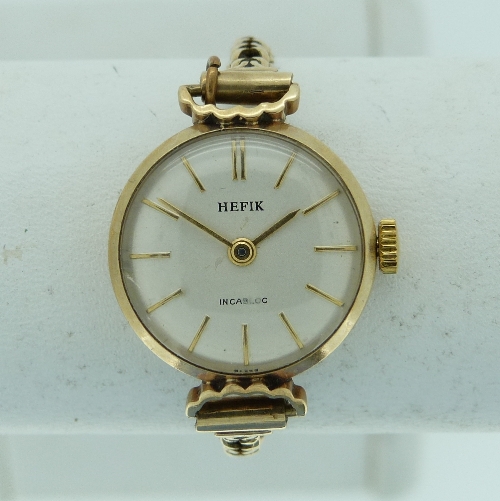 A 9ct gold Hefik Incabloc lady's Wristwatch, with 9ct gold plaited-link flexible bracelet.