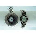 A continental silver half-hunter lady's Pocket Watch / Fob Watch, 1?in (3.5cm) diameter, and a