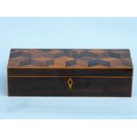 A 19thC mahogany and specimen wood veneered Glove Box, of rectangular form, the hinged lid with 3D