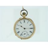 A pretty continental 14K gold Pocket Watch, the circular dial with black Roman numerals and