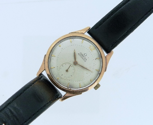 A vintage Omega Automatic gentleman's Wristwatch, with two-colour case, the silvered dial with