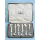 A cased set of six Georg Jensen silver 'Beaded' pattern Teaspoons, London import marks for 1925,