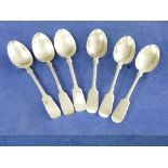 A set of five Victorian silver fiddle pattern Table Spoons, by Josiah Williams & Co., hallmarked
