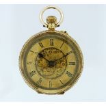 A pretty continental 18K gold lady's Pocket Watch / Fob Watch, with gilt foliate dial and black
