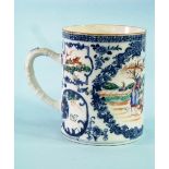 A 19thC Chinese famille rose porcelain Mug, painted with figures in a garden landscape, restored,