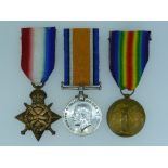 A W.W.1 group of three medals, awarded to 15293 Pte A. Crockford. Som. L.I., comprising 1914-15