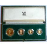 1980 Royal Mint UK Gold Proof Set, of four coins, comprising Five-pounds, Two-pounds, Sovereign