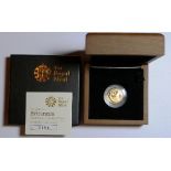 2008 Royal MInt gold Proof £10 1/10oz Britannia Coin, cased, with certificate and box.