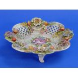 An early 20thC Dresden porcelain Fruit Basket, of lobed form with panels of pierced lattice-work,