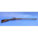 A 1770's French double barrelled flintlock sporting gun, 34in barrel, overall 50in, DETAILS TO