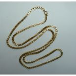 A 9ct yellow gold box link Chain, 32in (81cm) long, approx weight 21.8g.