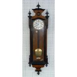 A late 19thC Walnut and ebonised Vienna Regulator Wall Clock, the 7" white dial with subsidiary