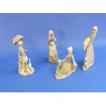 Four Lladro porcelain figures, including Girl with Umbrella, and Woman with Goose and Dog (4)