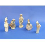 Five Lladro porcelain figures, including Fisher Boy, "Evita" Girl with Parasol and Girl with