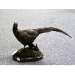 A 20thC bronze Pheasant, on shaped green marble base, 9½in (24cm) high.