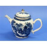 A 19thC Oriental blue and white porcelain Teapot, decorated with a variant willow pattern