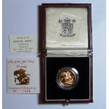 Queen Elizabeth II gold Proof Sovereign, dated 1990, cased.