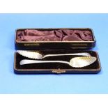 A cased pair of George IV silver Serving Spoons, by William Welch II, hallmarked Exeter 1823, Old