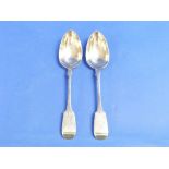 A pair of Victorian silver Serving Spoons, by John Osment, hallmarked Exeter 1839, fiddle pattern,