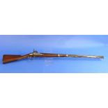 A 19thC French percussion military musket, converted to a sporting gun, the lock plate engraved M're