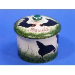 A Wemyss ware pottery Cockerel pattern Biscuit Barrel, with cover, the base with printed and