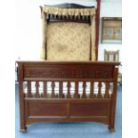 An Arts & Crafts Liberty-style mahogany half-tester double Bed, bearing the motto "Sleep Doubtless