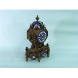 A 19thC French metal and blue enamel Gothic-style Mantel Clock, in the Gothic style, with blue