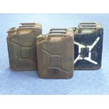W.W.2 period memorabilia; two War Department steel petrol cans, dated 1944 and 1945, and another