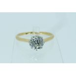 A single stone diamond Ring, the stone c. 0.9ct., mounted in 18ct yellow gold and platinum, Size