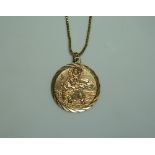 A 9ct yellow gold St Christopher Pendant, on a fine 9k yellow gold box link chain, approx total