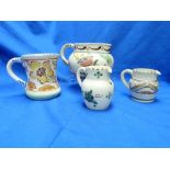 Honiton Pottery; a cream jug, side plate and small pot all decorated with the Woodland pattern,