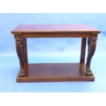 A William IV mahogany Console Table, the rectangular top upon scrolling acanthus leaf carved