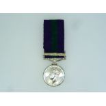 General Service medal, 1918-62, one clasp, Palestine, awarded to 5725494 Pte. P. C. Leach. Dorset.