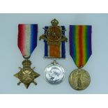A W.W.1 group of three medals, awarded to 4986 Pte. L. Hooper. Army Cyclist Corps., comprising a