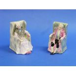 A pair of Royal Doulton porcelain 'Joan' and 'Darby' figurines, H.N.2023 and H.N.2024, blue/pink,