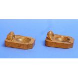 A Robert 'Mouseman' Thompson carved oak Ashtray, 4in (10cm) long, together with another similar (2)