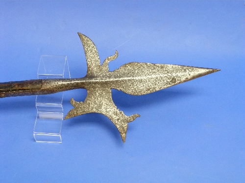A 16thC Halberd head, the broad leaf-shaped blade similar in form to a Boar spear, ornate axe - Image 2 of 2