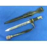 A W.W.2 period Junior Fireman's sidearm, with 9?in (25cm) maker mark blade, the scabbard with