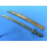 A pre-W.W.2 Dutch naval Cutlass, with 17½-inch blade and leather scabbard, knuckle guard removed,