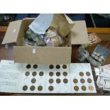 A collection of various Coins, Bank Notes, Stamps etc., contained within a box (a lot)