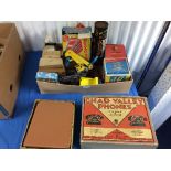 Assorted games and toys; a box of assorted toys and games, including a tinplate adding machine,