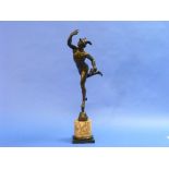 A late 19thC bronze figure of Mercury, standing on the Wind, on a marbled base, 24¼in (61.5cm)