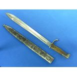 A W.W.1 period "Butcher" bayonet, for Mauser rifle, with 14½-inch blade and steel scabbard,